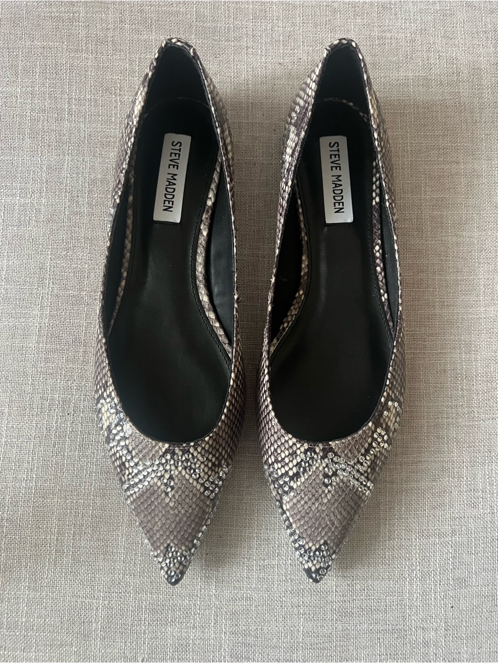 Steve Madden Snake-Print Ballet Flats, women’s 9.5, pointed office casual dressy